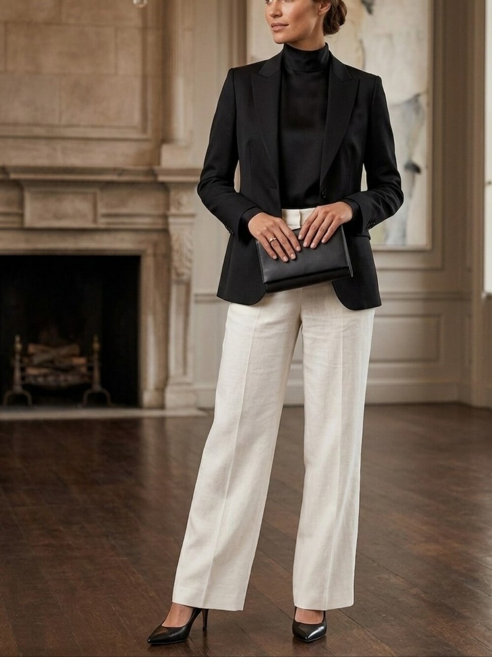 Emma James Cream Wide-Leg Trousers